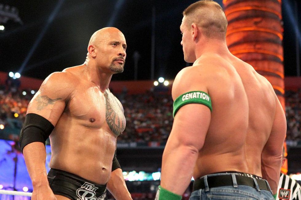 The Rock staring down John Cena before their match