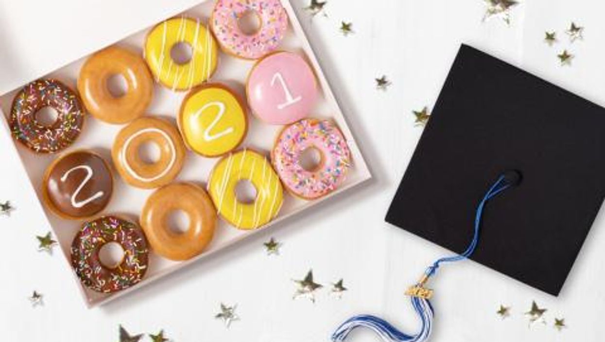 Krispy Kreme is giving away a dozen free doughnuts to all graduates next week