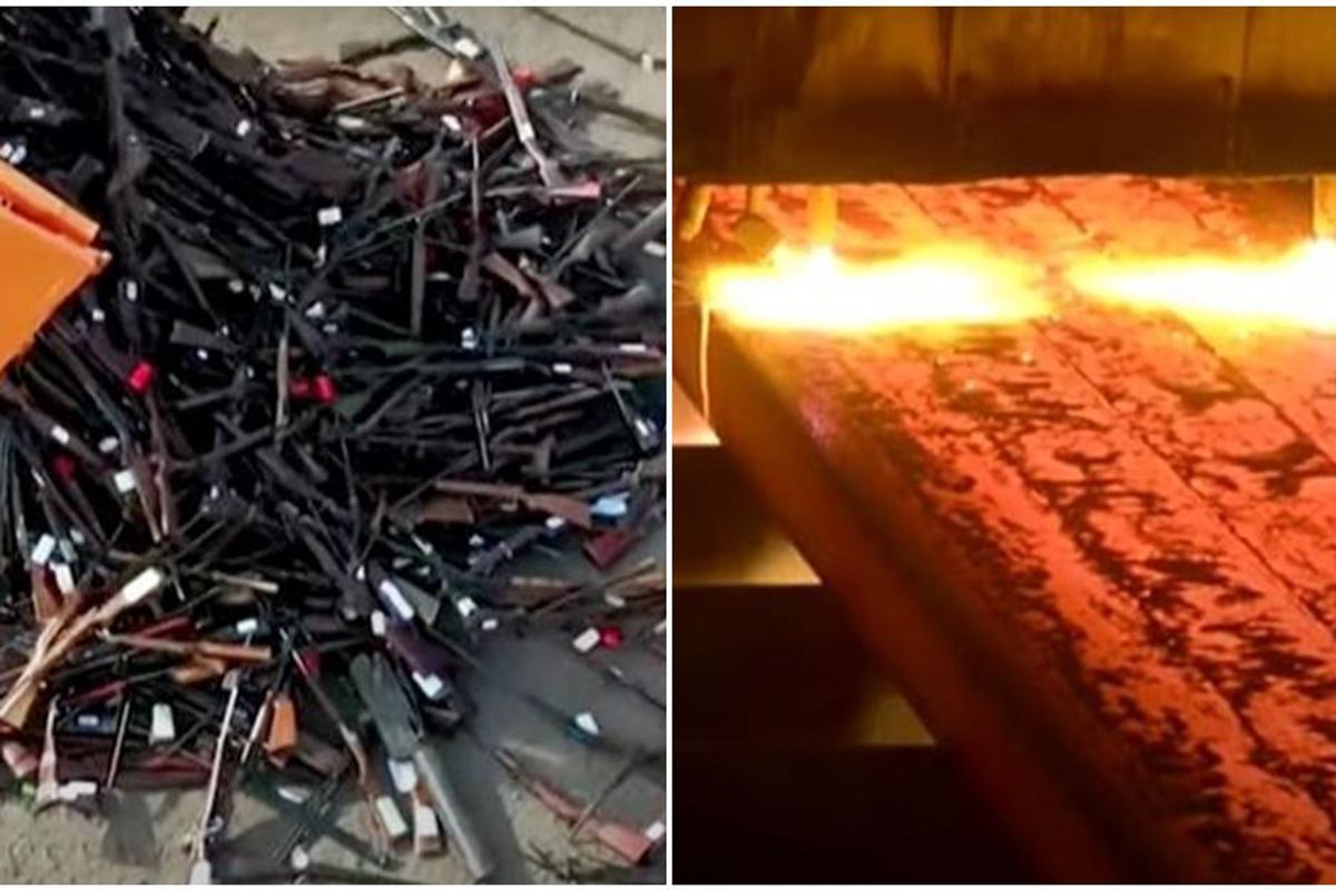 Satisfying video shows the Belgian government melting 22,000 guns into recycled steel
