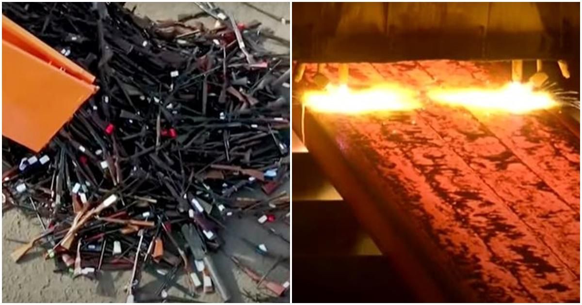 Satisfying video shows the Belgian government melting 22,000 guns into recycled steel