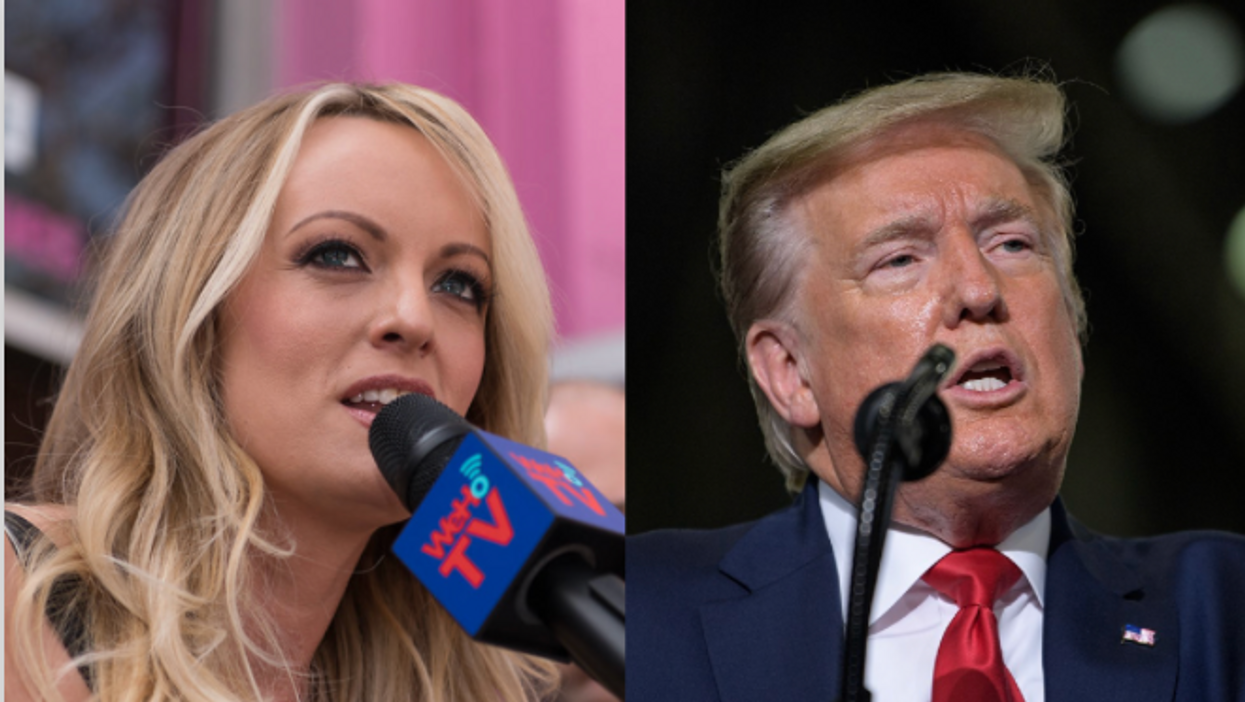 Stormy Daniels, left, and former President Donald Trump 