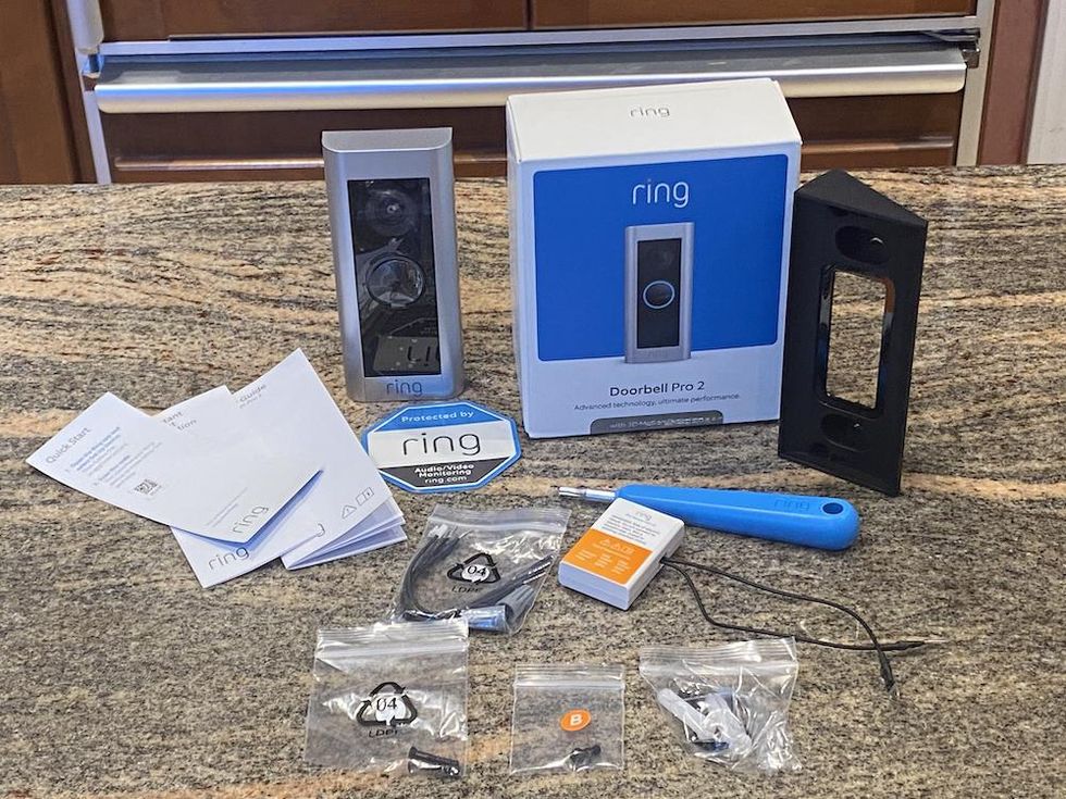a photo of Ring Doorbell pro 2 unboxed on a countertop