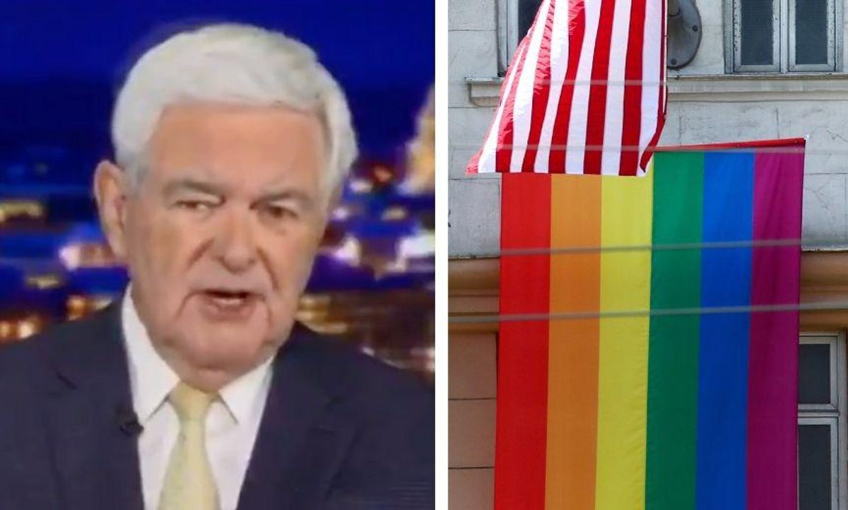 Newt Gingrich Roasted for Whining That Biden's New Pride Flag Rule for U.S. Embassies Is 'Anti-American'