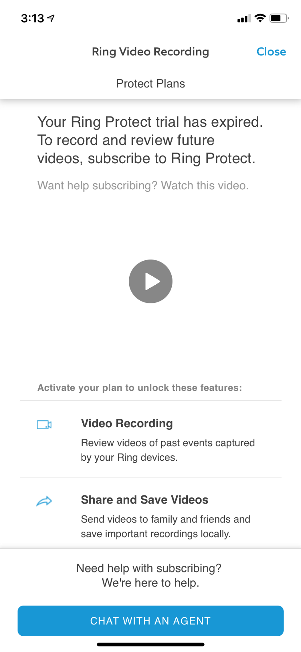 a screenshot of Ring video plans in ring app