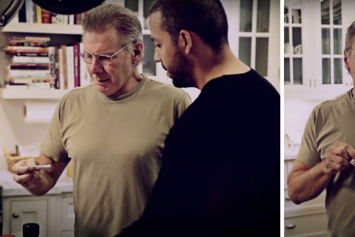 Harrison Ford's reaction to David Blaine's magic trick in his kitchen has people rolling
