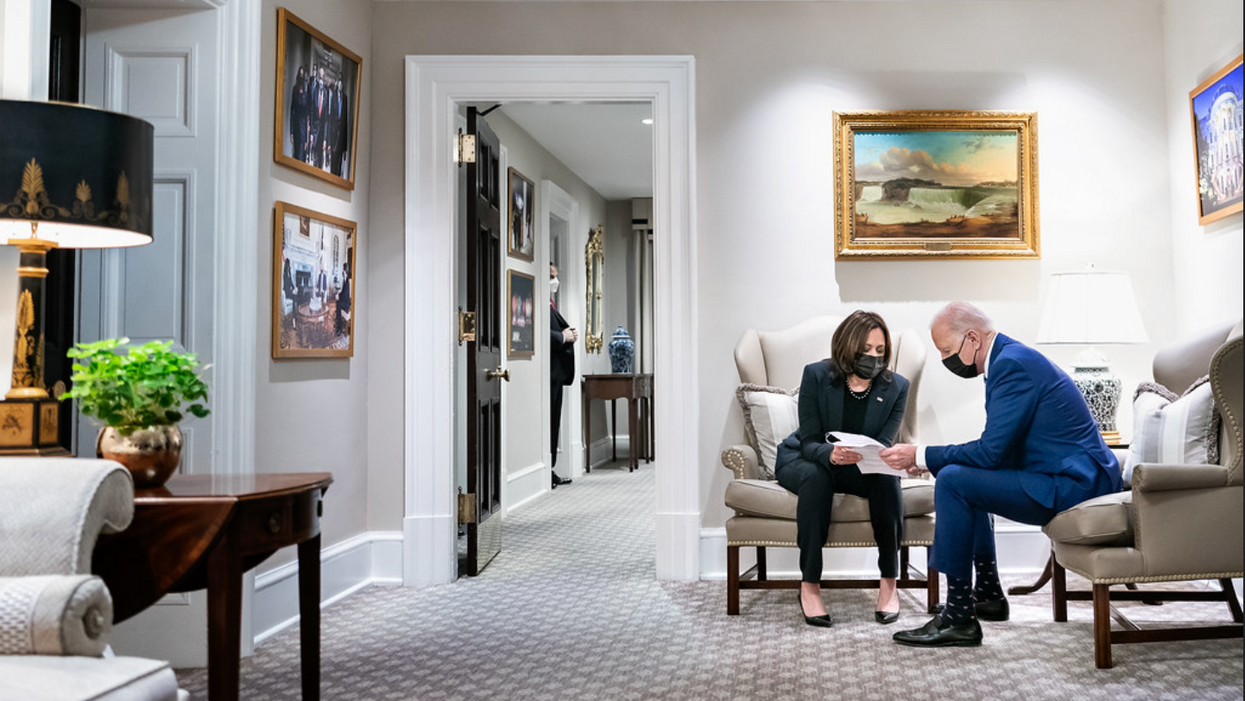 President Joe Biden and Vice President Kamala Harris, left. 