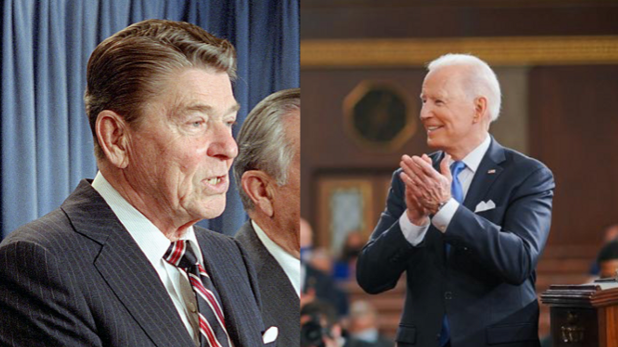 Former President Regan, left, and President Biden.