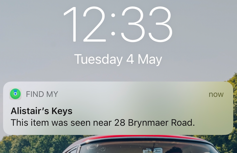 Find My app notification for a found AirTag
