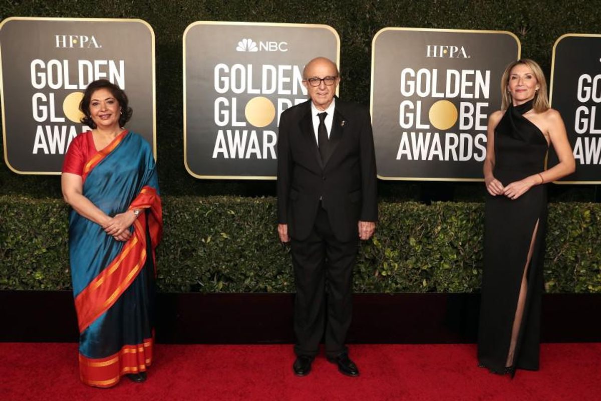 (Left to right): HFPA Board Chair Meher Tatna, HFPA President Ali Sar, and HFPA Vice President Helen Hoehne