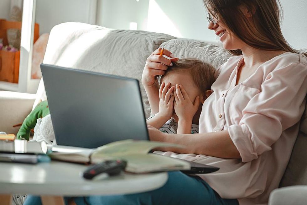 Mom works from home for her low-stress job