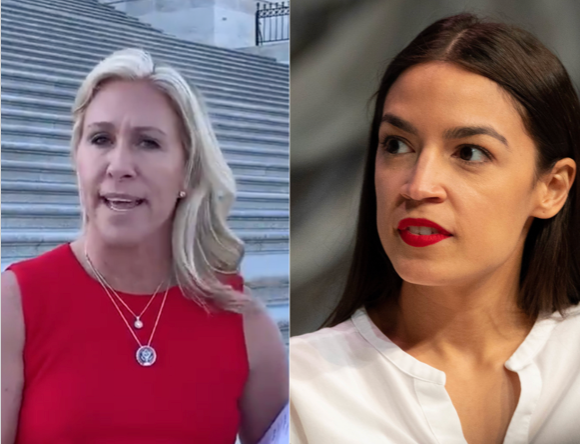Rep. Marjorie Taylor Greene, left, and Rep. Alexandria Ocasio-Cortez 