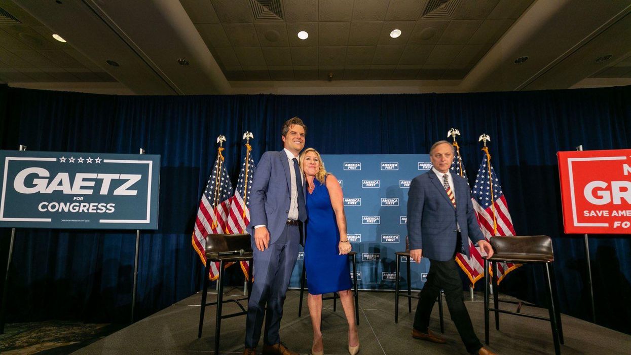 Rep. Marjorie Taylor Greene, right, and Rep. Matt Gaetz
