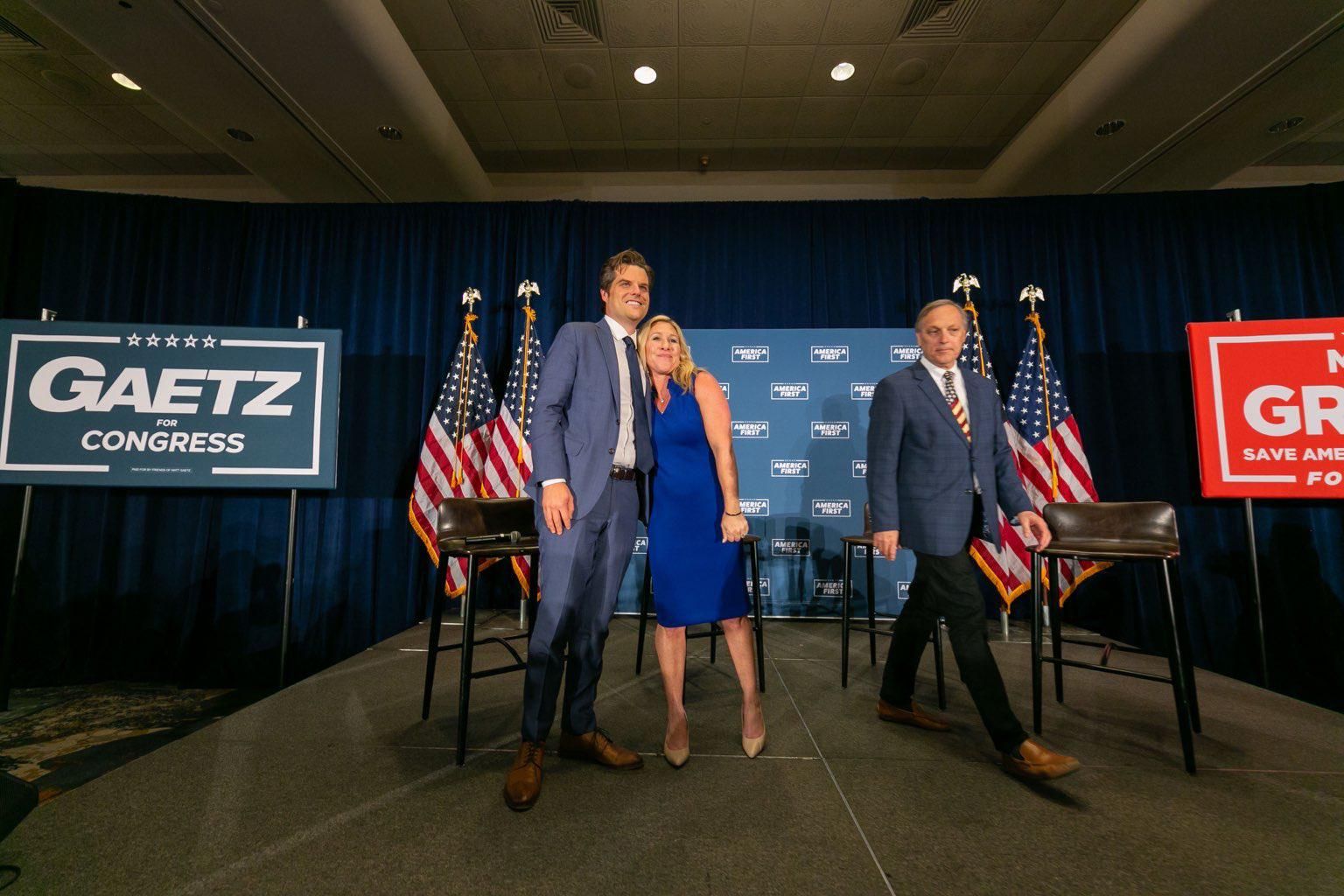 Rep. Marjorie Taylor Greene, right, and Rep. Matt Gaetz 
