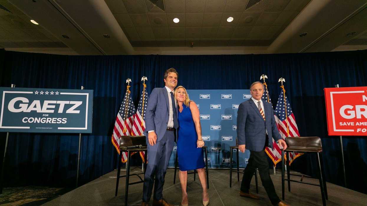 Rep. Marjorie Taylor Greene, right, and Rep. Matt Gaetz