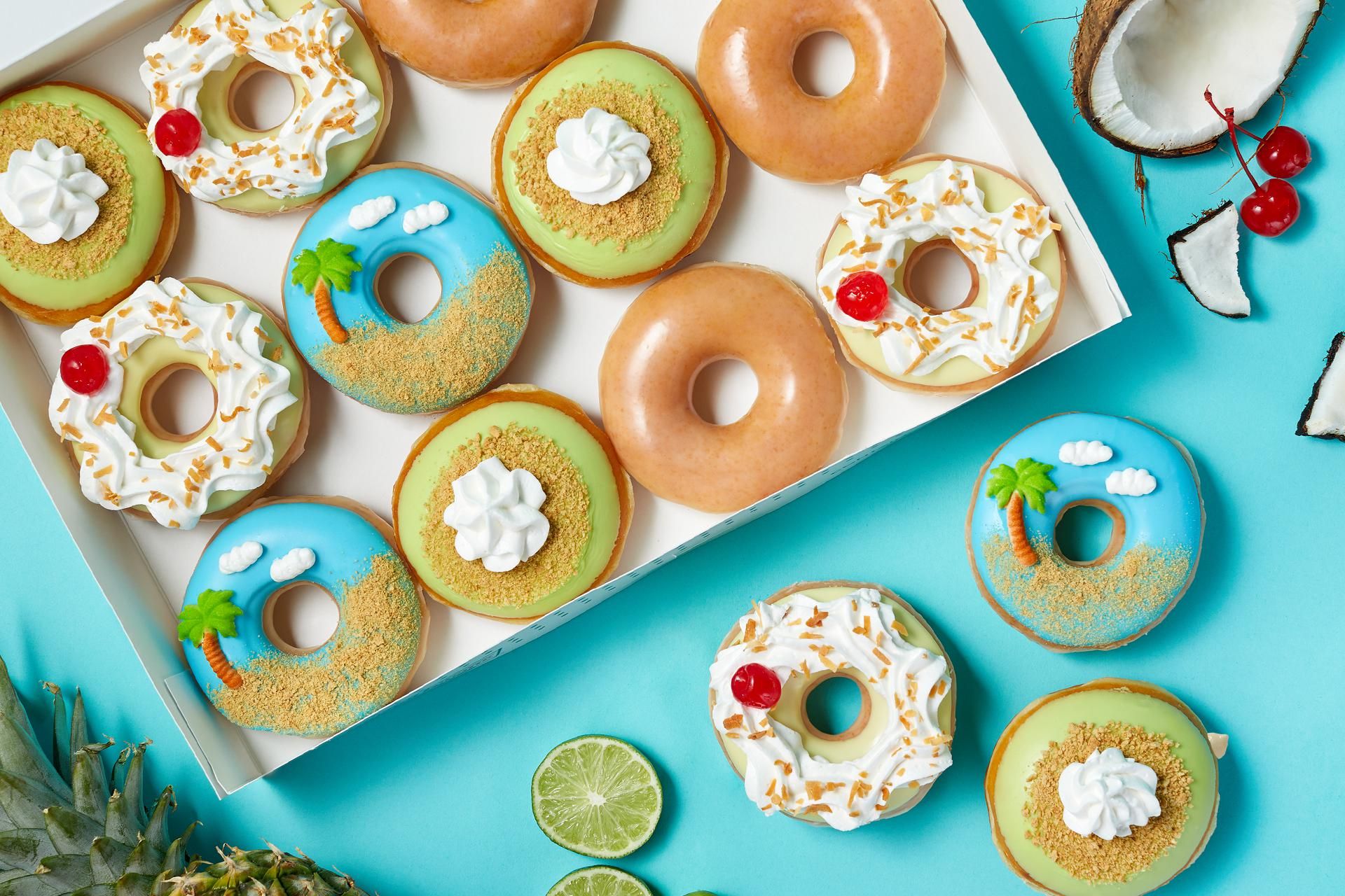 Krispy Kreme doughnuts with key lime, palm tree designs