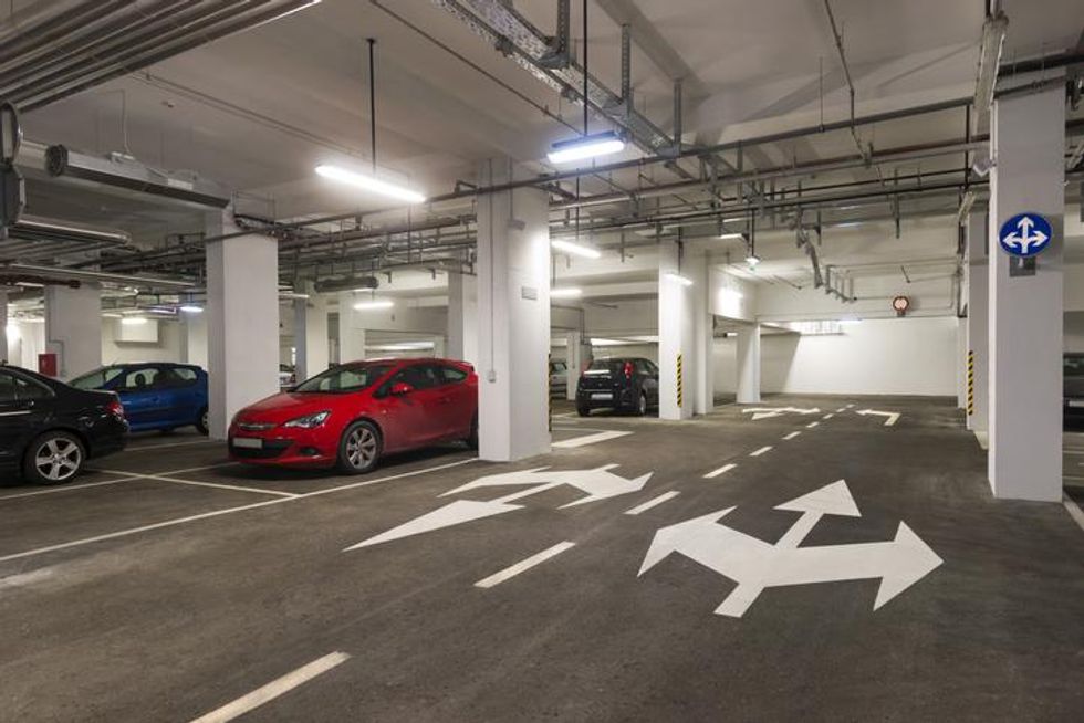 Cars parked inside a parking garage