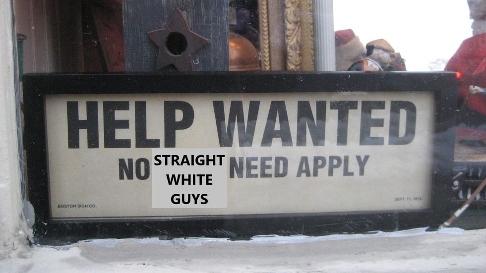 Help wanted sign edited to say "no straight white guys"