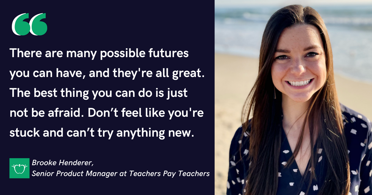 Banner with quote from Brook Henderer, Senior Product Manager at Teachers Pay Teachers