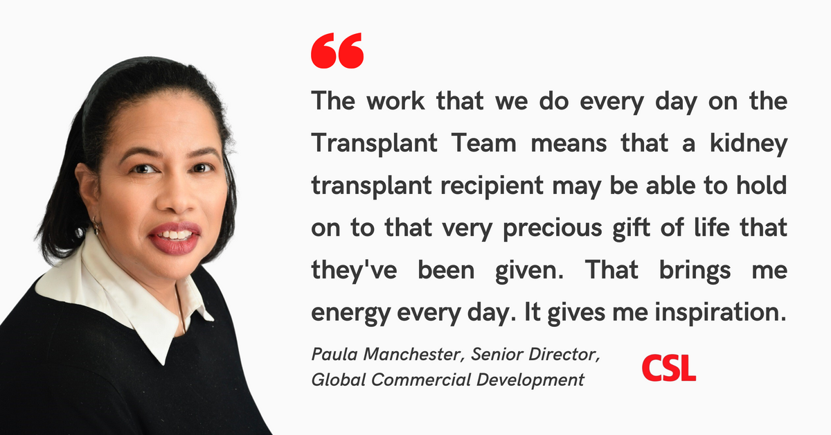 Banner with quote from Paula Manchester, Senior Director, Global Commercial Development