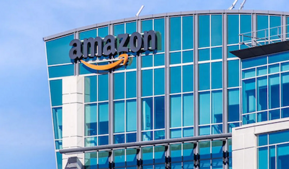 Amazon logo on a glass building