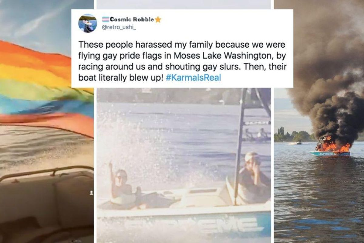 After harassing people celebrating Pride their boat burst into flames. Guess who saved them?