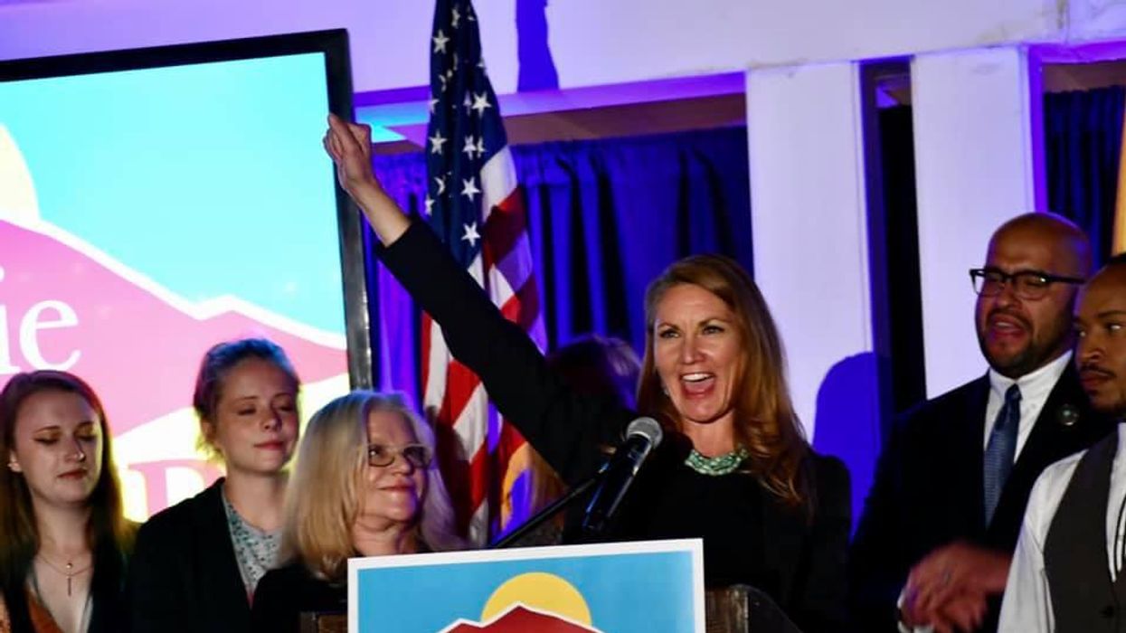 Melanie Stansbury celebrating winning New Mexico's 1st Congressional District