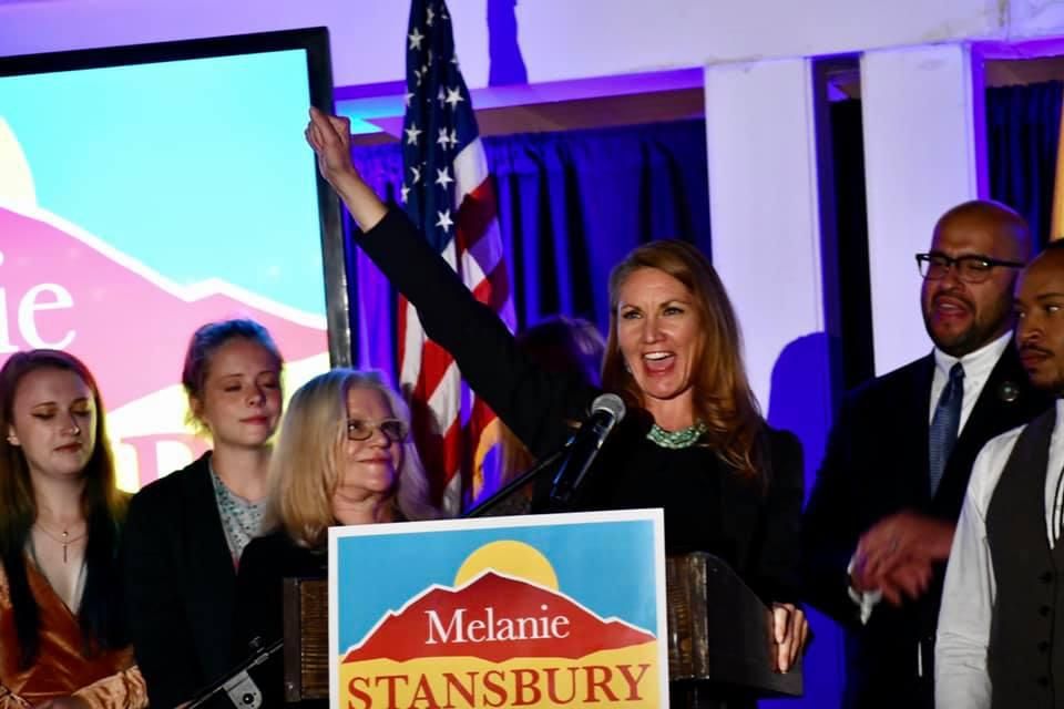 Melanie Stansbury celebrating winning New Mexico's 1st Congressional District