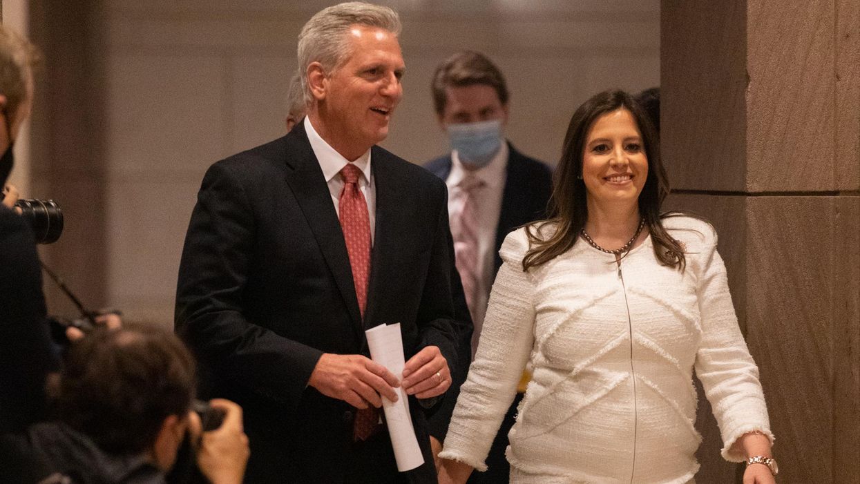 House Minority Leader Kevin McCarthy, left, and Rep. Elise Stefanik