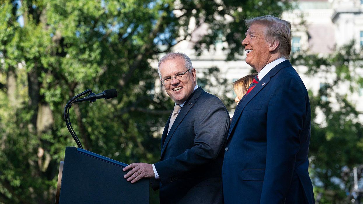 Australian Prime Minister Scott Morrison, center, and former President Trump.