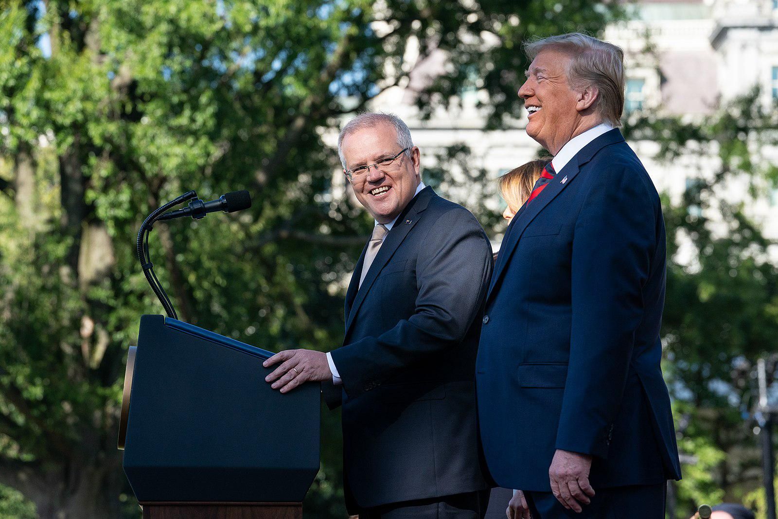 Australian Prime Minister Scott Morrison, center, and former President Trump.