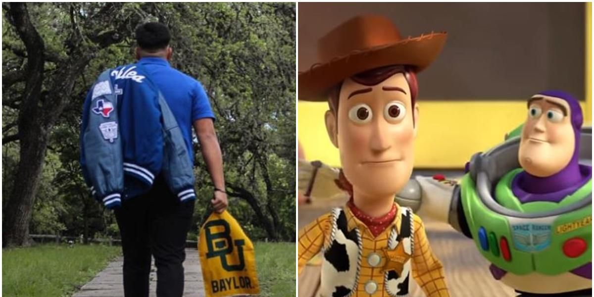 Mother recreates iconic ‘Toy Story 3’ moment to celebrate her child going off to college.