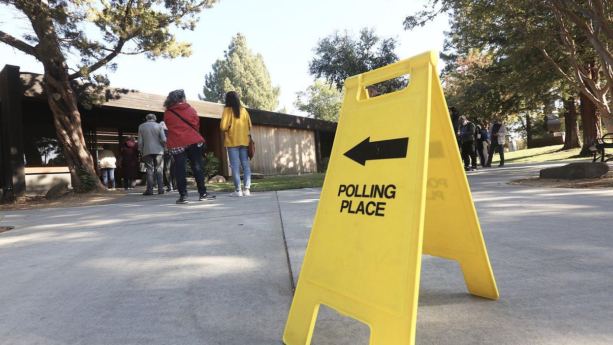 Voters line up in Davis, California for the 2020 General Election.