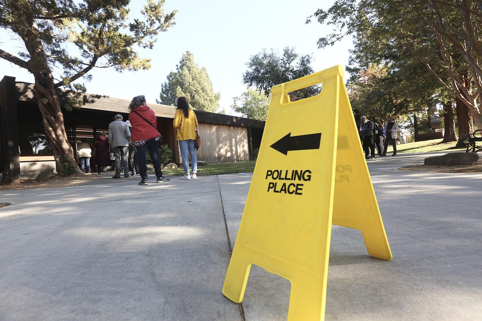 Voters line up in Davis, California for the 2020 General Election. 