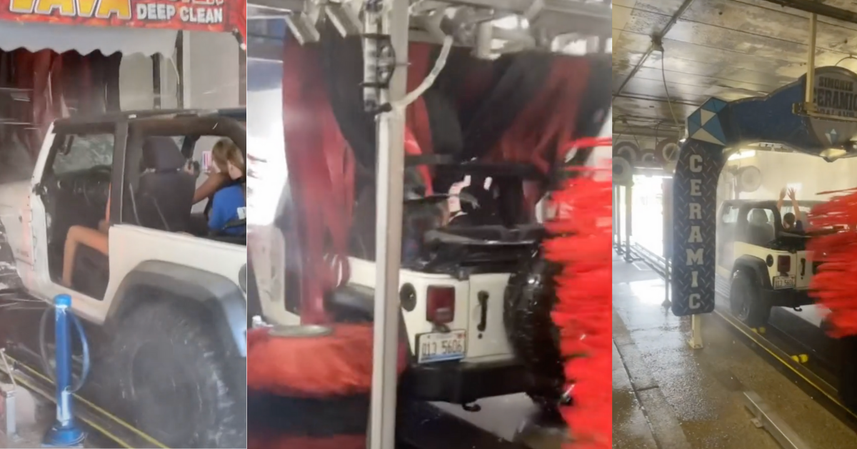 Woman Stunned As She Watches Group Of Women Drive Through Car Wash In Uncovered Jeep