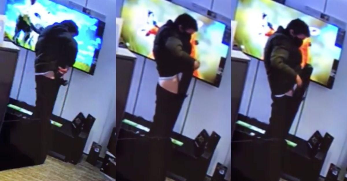 Thief Mocked After Attempting To Steal Giant Speaker From Store By Shoving It Down His Pants