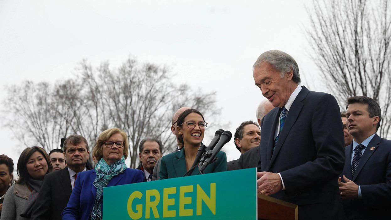 Sen. Ed Markey, right, with fellow progressive democrats.