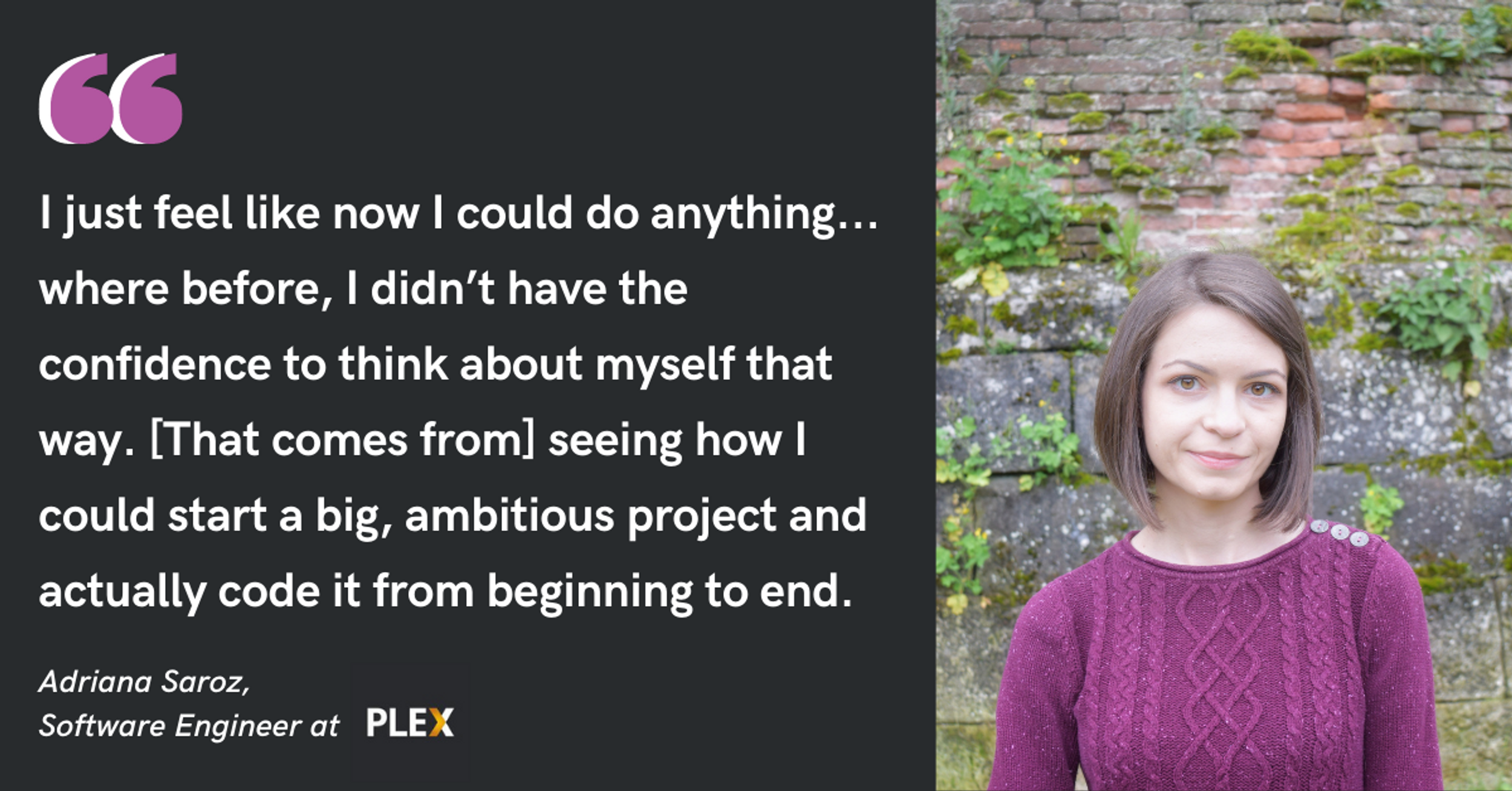 Blog post header with a quote from Adriana Saroz, Software Engineer at Plex