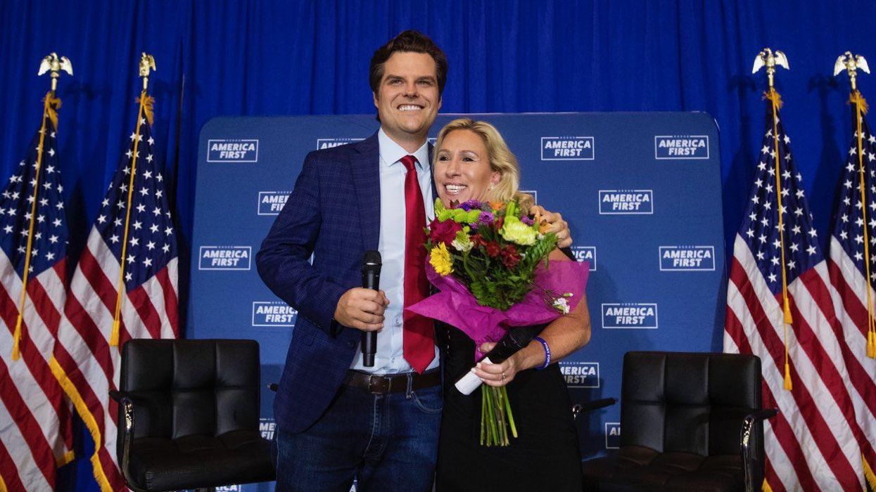 Rep. Matt Gaetz, left, and Rep. Marjorie Taylor Greene