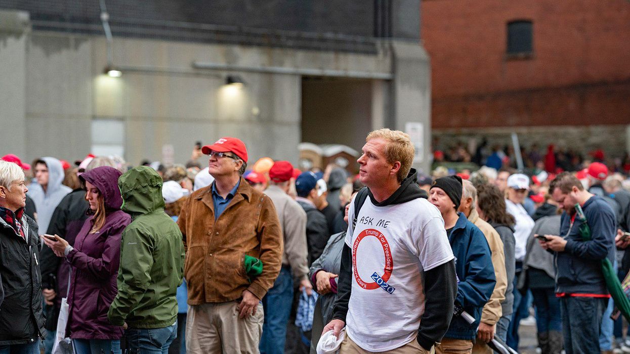 QAnon follower at a Trump rally in 2019. 
