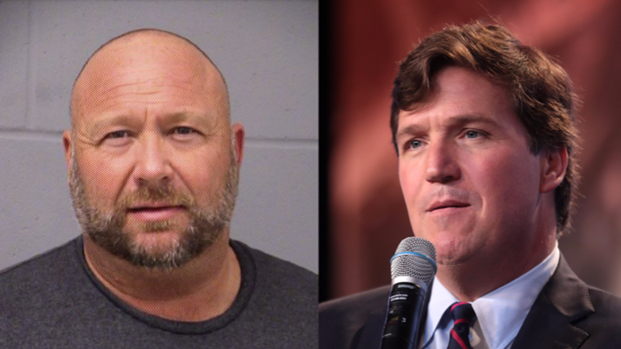 Alex Jones, left, and Tucker Carlson 