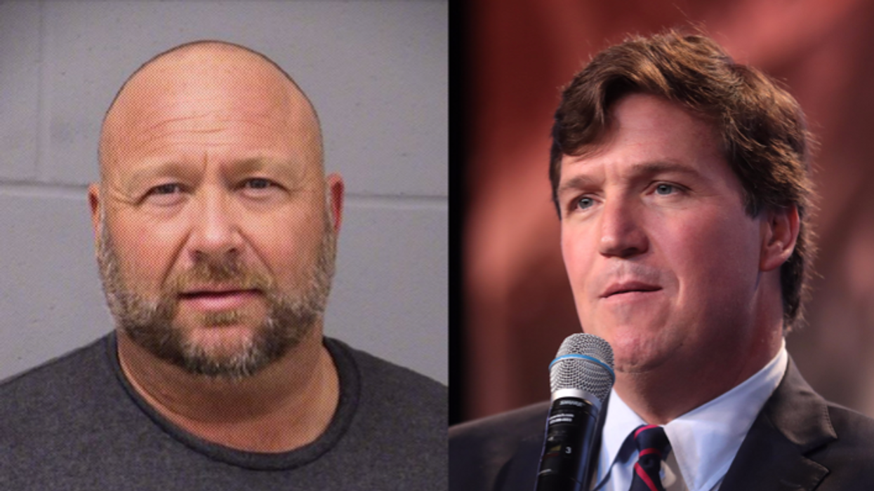Alex Jones, left, and Tucker Carlson