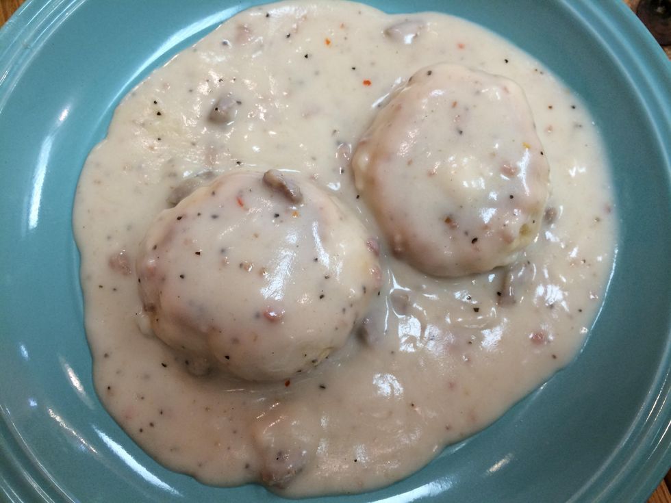 A heaping of Sausage Biscuits and gravy