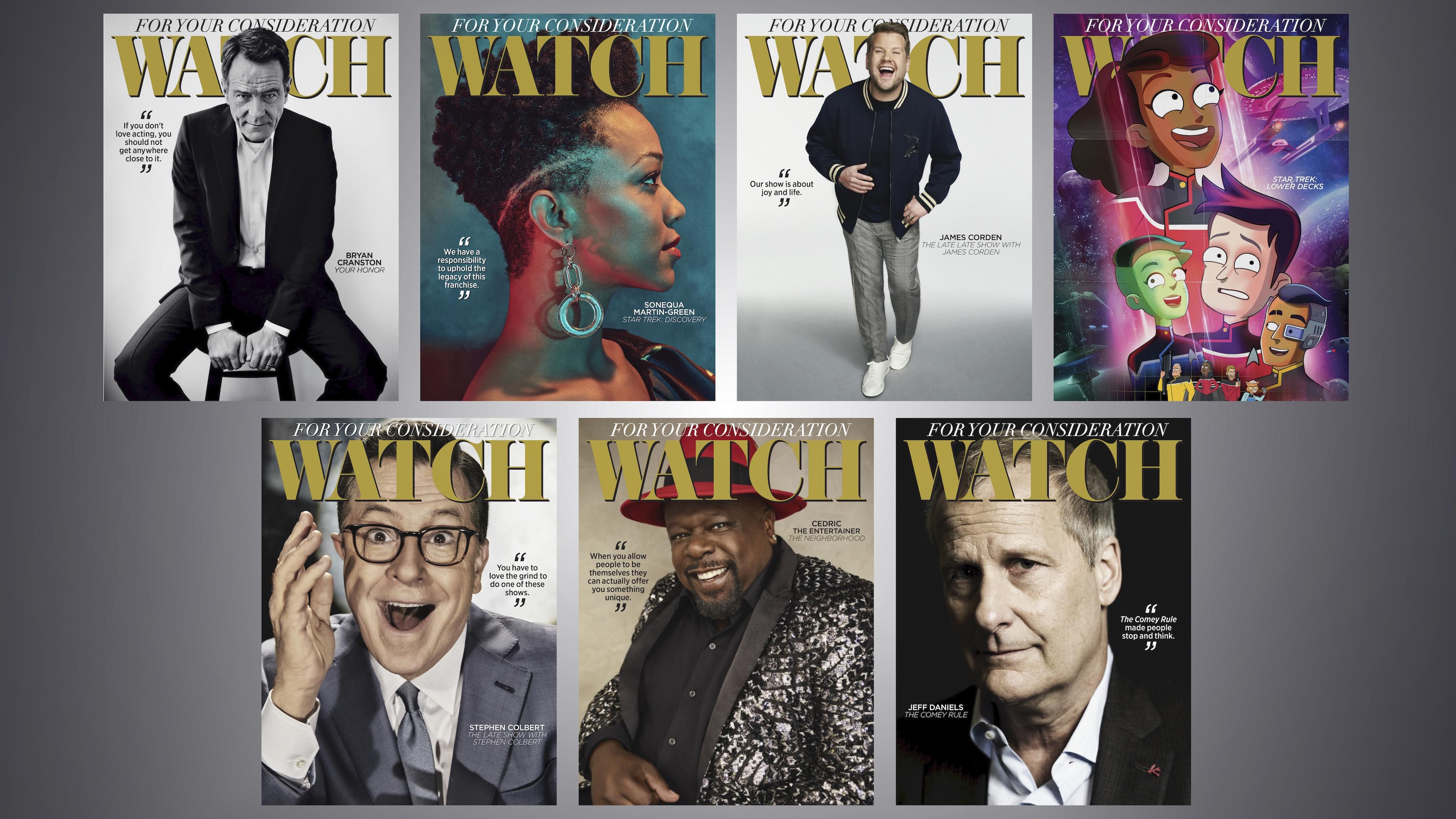 Seven different magazine covers used for the For Your Consideration issue of Watch