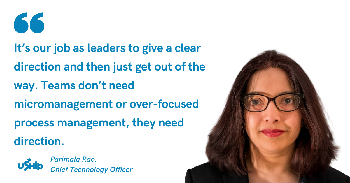 Blog post banner with quote from Parimala Rao, Chief Technology Officer at uShip