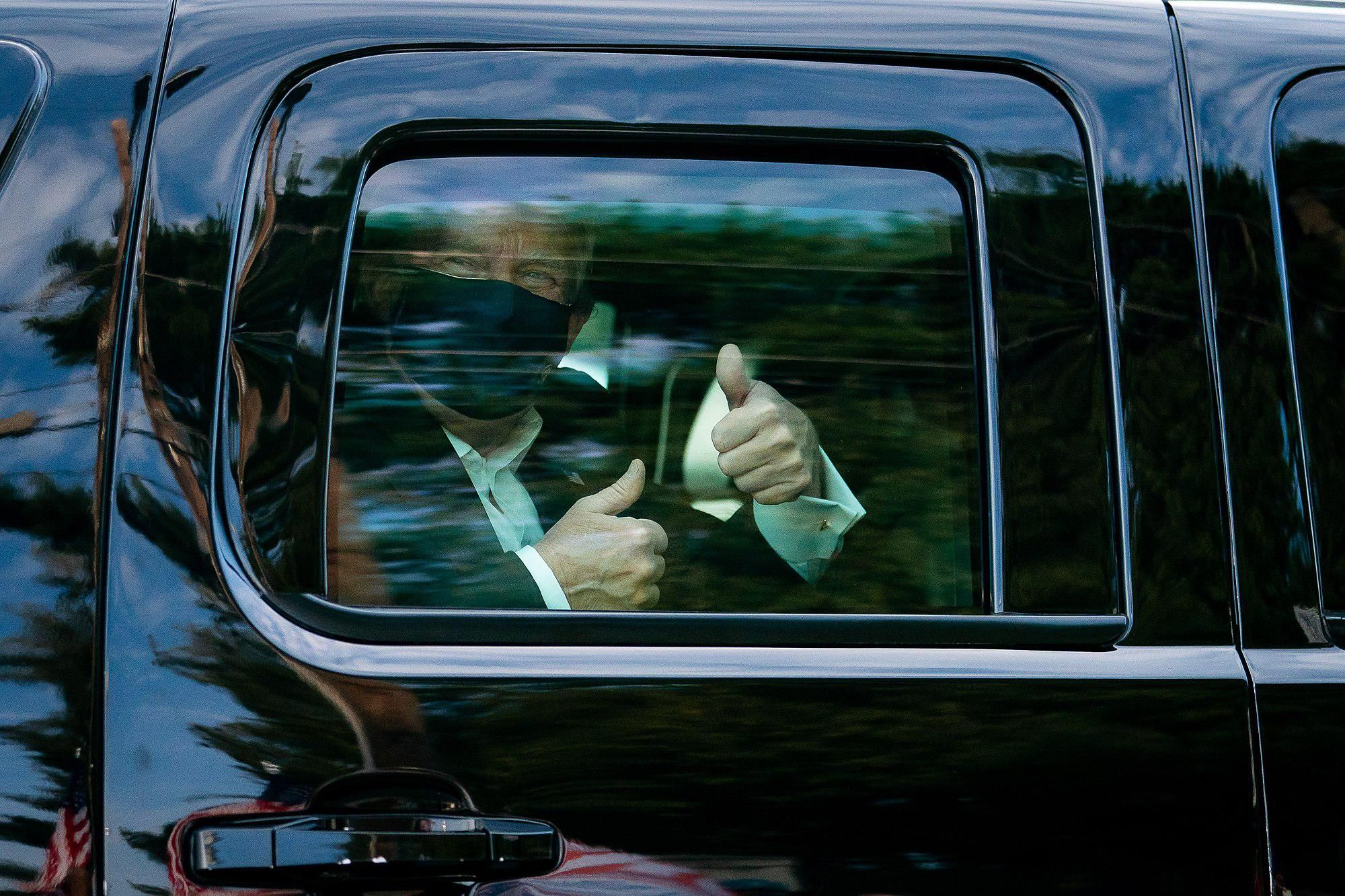Former President Trump outside of Walter Reed Medical Center after contracting Covid-19.