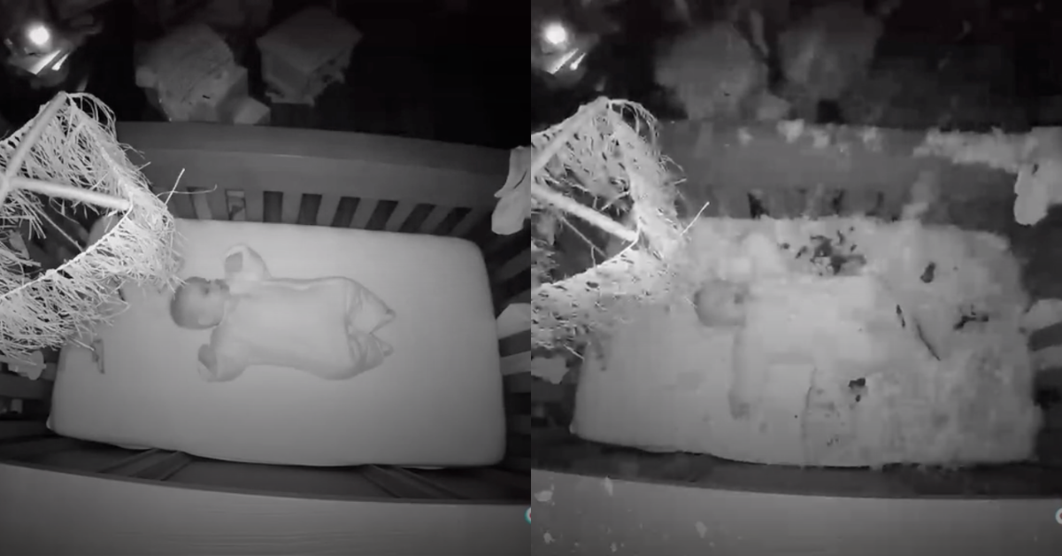 Nursery Cam Catches Tree Crashing Through Roof And Narrowly Missing Sleeping Baby