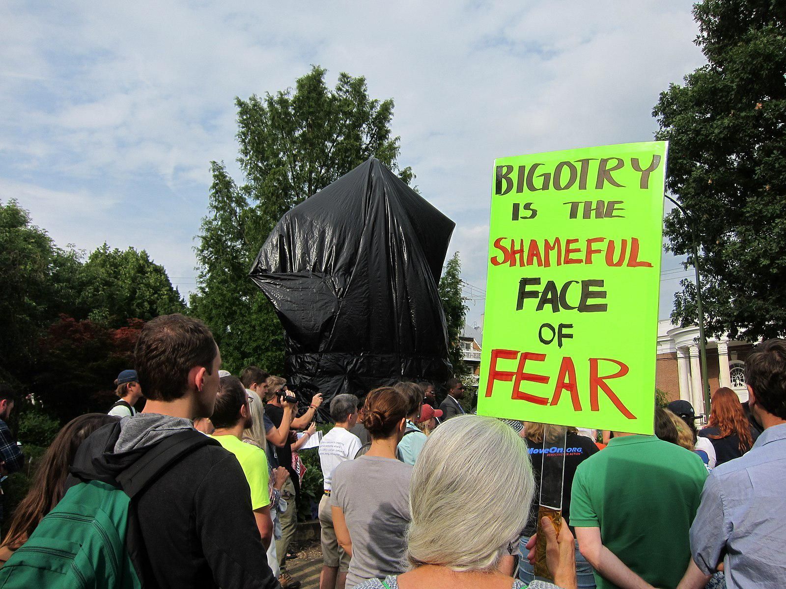 Organizers protest Robert E. Lee statue in Charlottesville, VA in 2017. 