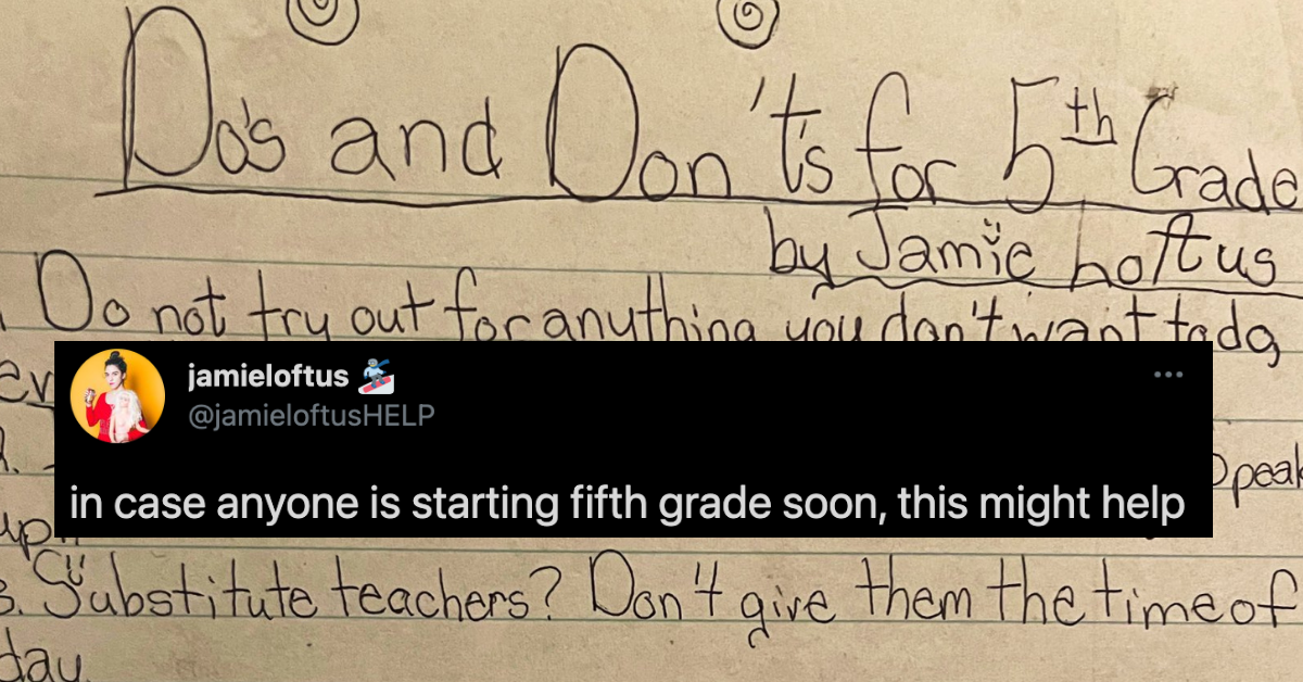 Woman Rediscovers Her List Of 'Do's And Don't's For 5th Grade'—And It's An Instant Classic
