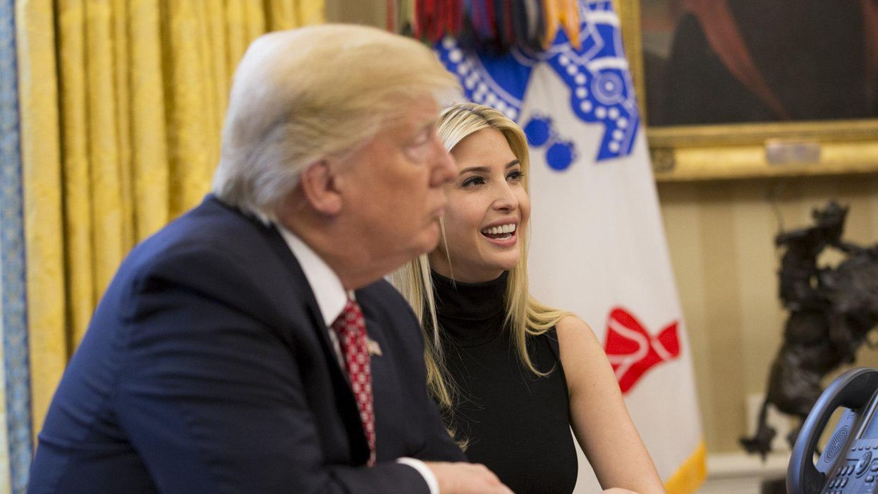 Ivanka Trump, center, with former President Trump in the Oval Office. 