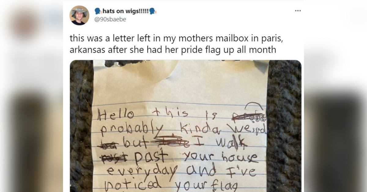 Young LGBTQ+ Kid Leaves Powerful Note For Neighbor Who Flew Pride Flag In Their Small Town